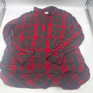 CABI Red Gray Plaid Tunic Top XL